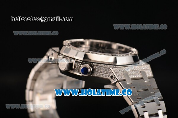 Audemars Piguet Royal Oak Chronograph Swiss Valjoux 7790 Automatic Steel/Diamonds Case with Diamonds Bezel Blue Dial and Stick Markers (EF) - Click Image to Close